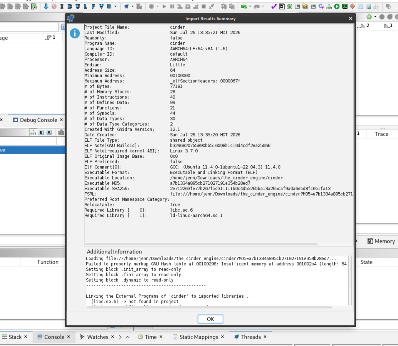 Ghidra import with ARM64 little-endian language selected
